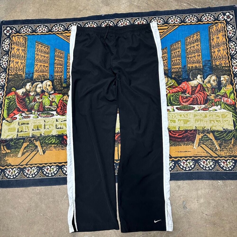 Nike Black and White Track Pants size large double pipe skater sportswear y2k